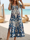 Plus Size V-Neck Butterfly Print Dress - Short Sleeve Split Hem Summer Beach Dress