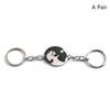 Cute Cat Hug Keychain Pair — Stainless Steel Heart & Round Keyrings for Couples, Bag & Car Pendant