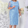 Women's Plus Size 4XL-5XL Floral Lace Bodycon Dress - Short Sleeve Mid-Calf Wedding Guest & Formal Party
