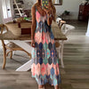 Women's Summer Casual Printed Spaghetti Strap Camisole Maxi Dress V-Neck Ankle-Length Plaid Patchwork