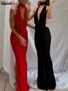 Halter Backless Bodycon Maxi Dress – Sexy Sleeveless Long Sheath with Side Slit for Evening & Club