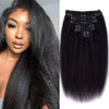Kinky Straight Clip-In Hair Extensions 100% Remy Human Hair - Natural Black, 8-Pack (120g) Full-Head Seamless Clips