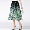 Plus Size Bohemian Floral Pleated Tea-Length Skirt - Loose Fit Midaxi for Spring & Summer