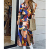 Boho Printed Long Sleeve Shirt Maxi Dress — A-Line Ankle-Length with Single-Breasted Buttons
