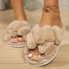 Women's Faux Fur Shearling Slippers — Cozy Indoor Slip-On with Instep & Toe Strap, EVA Sole