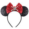 Mickey & Minnie Sequin Ear Headband with Bow – Disney-Inspired Hairband for Women & Kids, Party Cosplay