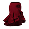 Girls Latin Dance Set - Long Sleeve Crop Top & Short Skirt for Cha Cha Samba Competitions, Burgundy & Black