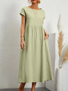 Women's Cotton-Linen Maxi Dress, Short Sleeve O-Neck Loose Sundress with Pockets, Vintage Harajuku Y2K
