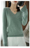 Women's V-Neck Knit Sweater, Cashmere Blend Pullover for Autumn Winter, Loose Fit Solid Jumper