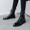 Women's Black Mid-Calf Lace-Up Motorcycle Boots – British Street Style with Square Heel & Platform