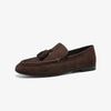 Suede Tassel Loafers for Women - Round-Toe Slip-On Leather Flats with Sheepskin Lining