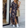 Boho Printed Long Sleeve Shirt Maxi Dress — A-Line Ankle-Length with Single-Breasted Buttons