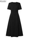 Plus Size 5XL Elegant A-Line Summer Dress Short Sleeve Mid-Calf Waisted Sundress for Women
