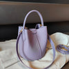Lavender Purple Round Bucket Tote Small Genuine Cowhide Leather Shoulder & Crossbody Bag for Women