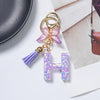 A-Z Sequined Initial Keychain with Purple Butterfly Tassel – Resin Letter Charm Keyring for Women & Girls, Backpack & Purse Accessory