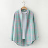 Women's Flannel Plaid Shirt - Loose Cotton-Poly Long Sleeve Button-Down with Pockets