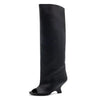 Women's Peep Toe Knee-High Boots Slip-On, Thick High Heels with Statement Heel, Microfiber Upper — Large Sizes