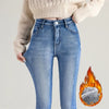 Women's High-Waist Thermal Fleece Lined Stretch Straight-Leg Jeans - Warm Winter Denim