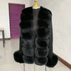 Women's Faux Fur Knit Cardigan with Faux Fox Fur Collar – Elegant Puff Sleeve Sweater Coat
