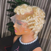 613 Blonde & Chocolate Brown Pixie Cut Short Bob Wig 13x4 Transparent Lace Front Pre-Plucked Remy Human Hair Loose Wave