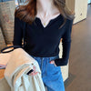Women's Autumn Winter Knit V-Neck Sweater - Slim Long Sleeve Pullover for Casual & Office