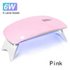 Mini USB LED Nail Lamp 6W Portable UV Gel Nail Dryer with 6 LED Lights - White/Pink