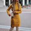 Women's Knitted Turtleneck Sweater Dress - Thick Warm A-Line Mid-Calf Wrap Hip Skirt, Long Sleeve