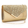 Gold V-Design Sequin Envelope Clutch with Metal Chain – Evening & Wedding Handbag