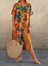 Plus Size Summer Casual Short Sleeve Printed Round Neck Loose Dress