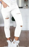 Plus Size Ripped Stretch Straight Jeans for Women — Mid-Waist Ankle-Length Distressed Denim