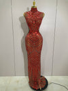 Luxury Mirror Rhinestone Hollowed-Out Floor-Length Evening Gown Turtleneck Sheath Prom Party Dress