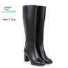 Plus Size Knee-High Square Toe Boots – Side Zipper, 7.5 cm (3") Block Heel, Winter Warm PU Leather, Up to EU 48