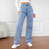 Retro High-Waist Baggy Straight Flare Jeans for Women – Vintage Blue Full-Length