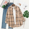 Women's Flannel Plaid Shirt - Loose Cotton-Poly Long Sleeve Button-Down with Pockets