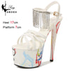 17cm High Heel Platform Sandals for Women — 7cm Platform, Geometric Neon Nightlight Party Heels