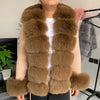 Women's Faux Fur Knit Cardigan with Faux Fox Fur Collar – Elegant Puff Sleeve Sweater Coat