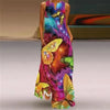 Women's Vintage Printed Boho Maxi Dress - V-Neck Sleeveless A-Line Summer Beach & Party Dress