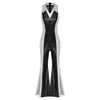Women's Metallic Disco Jumpsuit 70s 80s Flared Ankle-Length Party Clubwear