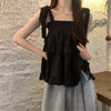 Korean Style Ruffled Spaghetti Strap Blouse - Solid Summer Slash Neck Women's Top