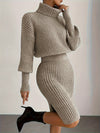 Turtleneck Knit Pullover Mini Dress - Casual Autumn/Winter Sweater Dress for Women