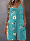 Plus Size Floral Allover Print Cami Romper Jumpsuit - Sleeveless Ruched Pocket Casual Romper