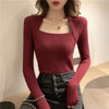 Korean Style Women's Square Collar Slim Layered Knit Sweater Long Sleeve Autumn Winter