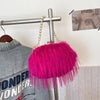 Women's Plush Faux Fur Shoulder Bag - Beaded Chain Tassel Evening Crossbody Purse