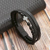 Men's Multi-Layer Woven Leather Bracelet with Alloy Magnetic Buckle - Punk Style, 19/21/23 cm (7.5/8.3/9.1 in)