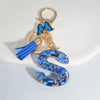Blue Glazed Stone A to Z Initial Keychain with Butterfly Tassel – 55mm (2.17 in) Resin Alphabet Charm for Women, Car & Bag