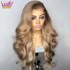 Ombre Blonde 13x4 Transparent Lace Front Remy Human Hair Wig, Brown Root Body Wave with 5x5 Closure, Pre-Plucked