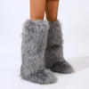 Women Over-the-Knee Faux Fur Snow Boots – Plush-Lined Slip-On Flat EVA Sole