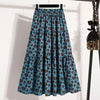 Floral Pleated A-Line Plus Size Tea-Length Skirt with Lining Vintage Draped Empire Waist