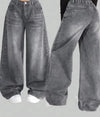 Oversized Black Washed Wide-Leg Jeans for Women - Loose High-Waist Streetwear with Letter Print