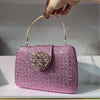 Rhinestone Crystal Clutch with Metal Handle and Chain - Wedding Evening Purse (7.1 x 1.6 x 5.1 in / 18 x 4 x 13 cm)